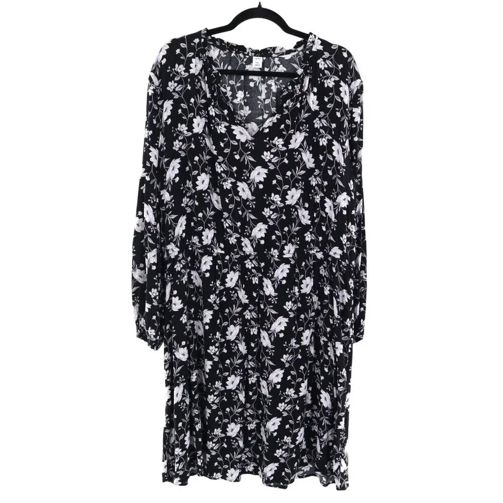 Old Navy Dress‎ Women XXL Black White Bohemian Grannycore Moody Cottagecore Boho